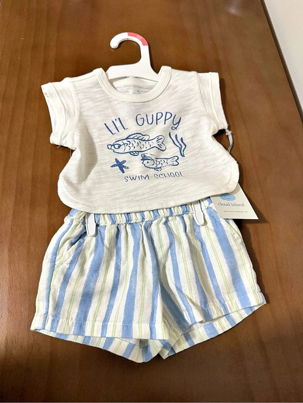 cloud island Lil Guppy Swim School T-Shirt and Shorts Set Newborn 2-Piece